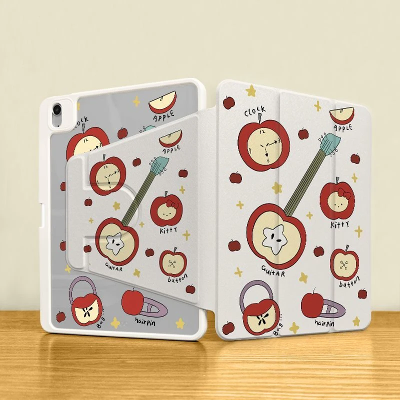

"Apple & Guitar" Acrylic Tri-Fold iPad Cover w/ Pencil Slot for Pro 11"/Air 6-5 10.2"&9.7"/Mini 7-6 8.3"