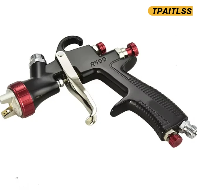 R500 HVLP Spray Gun with 600cc Cup Black and Red Excellent Spraying Effect 1.3mm Customizable Gravity Feed