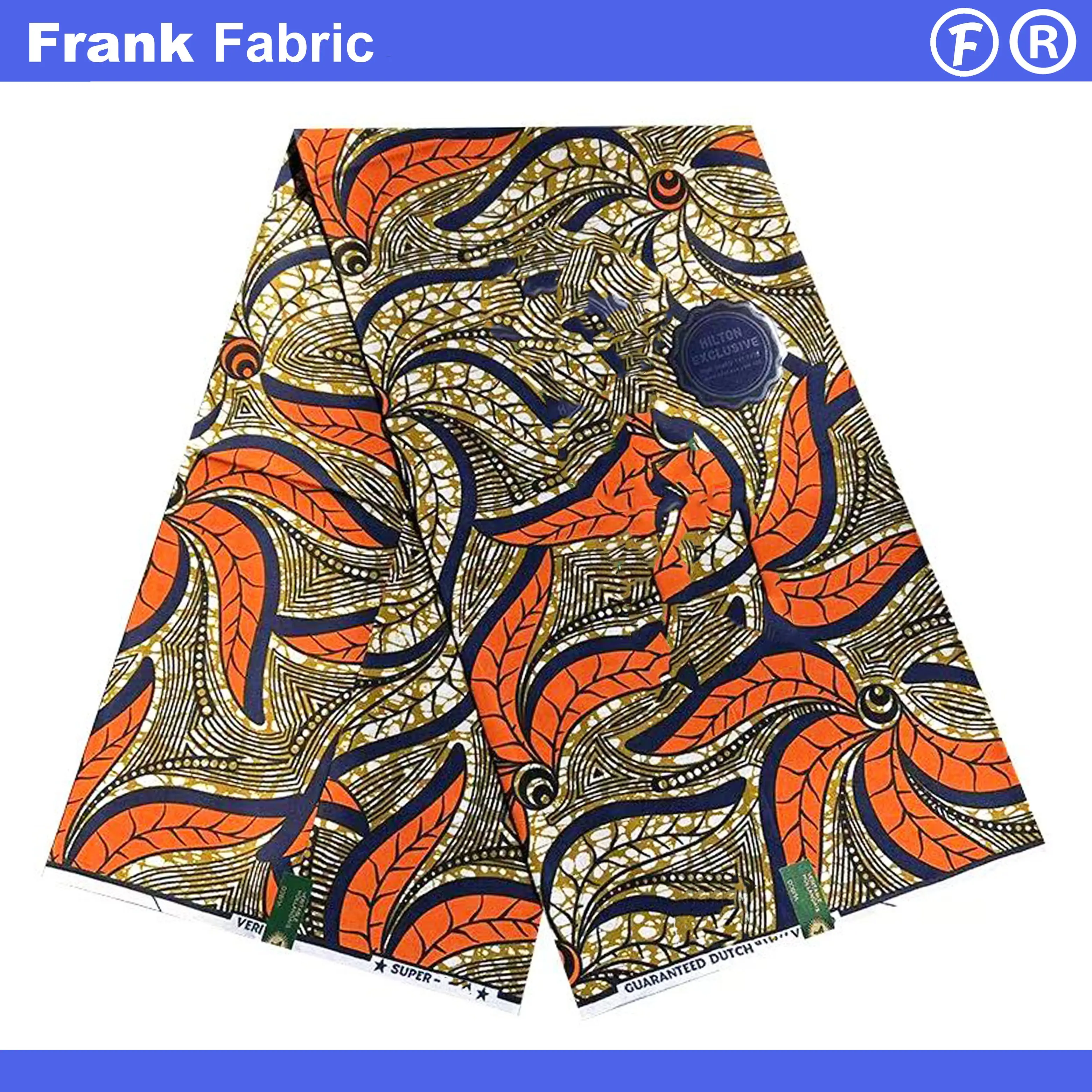 

Супер африканская восковая ткань, 6 ярдов, 100 хлопок, мягкая голландская ткань с принтом Анкары и батика для шитья платья, оптовая продажа FF2507.042