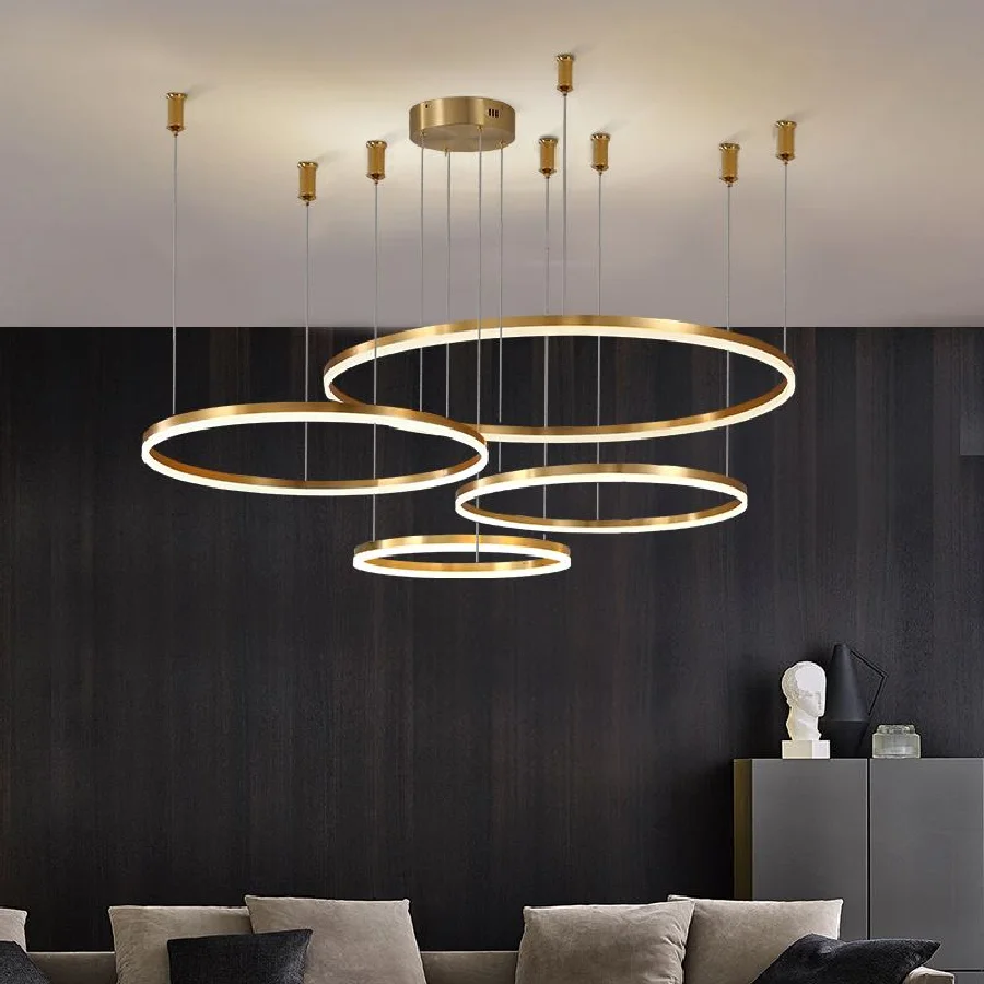 

New Minimalist Modern LED Chandelier Home Lighting Brush Rings for Living Dining room Kitchen Lustre Led Hanging light Fixtures