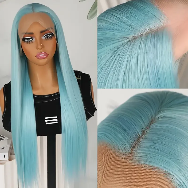 

Blue Lace Front Wigs 13x4 Free Part Pre Plucked Hairline Glueless Long Straight Hair Wigs Light Blue Color Hair