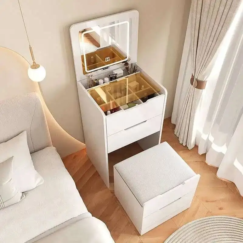 Small Flip Up Dressing Table,minimalist Storage Cabinet,Integrated Makeup Table,Bucket Cabinet, Cream Wind Bedside Makeup Table