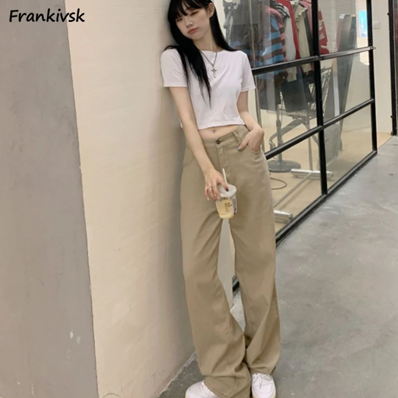 

Women Pants Solid Simple Loose Spring Hipster Trendy College Leisure Retro Korean Style Lazy Commuting Comfortable Full-length