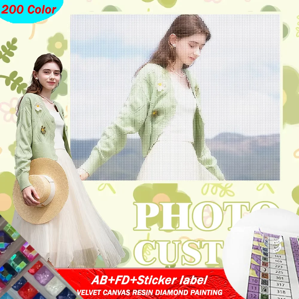200color AB FD Resin Diamond Painting Custom Photo Full Drill DIY 5D Mosaic Embroidery Hobby Birthday Part AB Velvet Canvas Gift