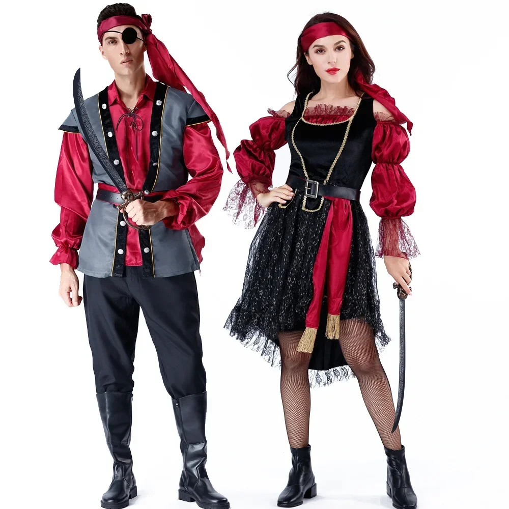 Costumi da capitano pirata Uomini adulti Costume da pirata Set cosplay per le donne Festa di Halloween Pirati Vesti Carnevale Plus Size Fancy