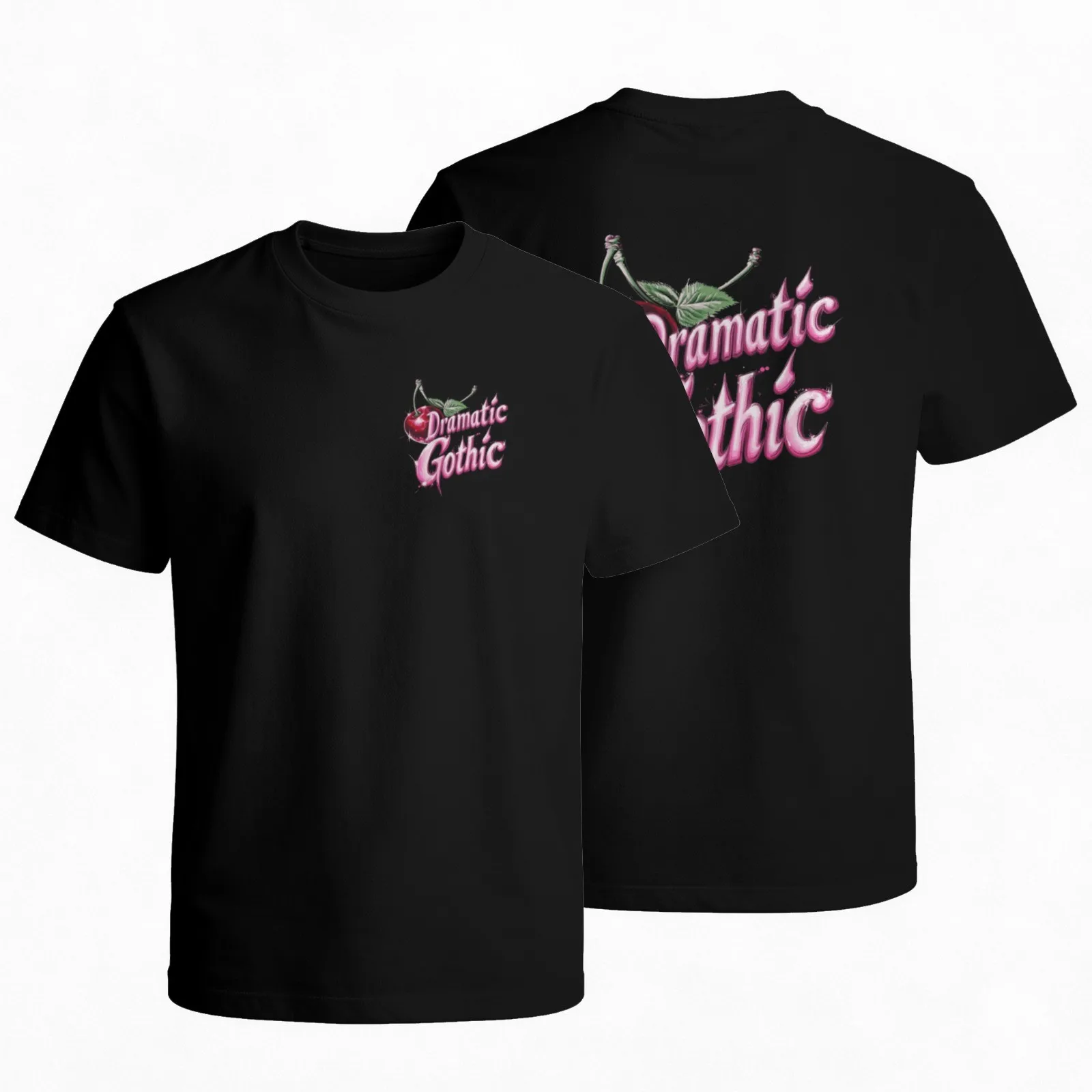 Dramatic Gothic Cherry Graphic Tee Black Cotton Short Sleeve Crew Neck T-Shirt Daily Wear