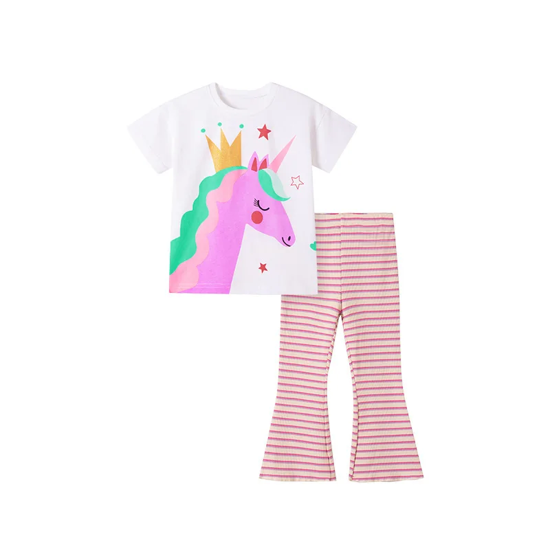 

2025 New Summer Classic Cute Children's Cotton European and American Cartoon Unicorn T-shirt Casual Comfortable Pure Cotton Suit