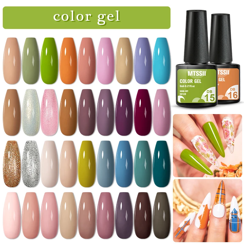 Mtssii 24/60/66 Stuks Pure Kleur Gel Nagels Polish Set Doorweekt Uv Glitter Gel Vernis Semi Permanente Basis Top Matte Nagellakken