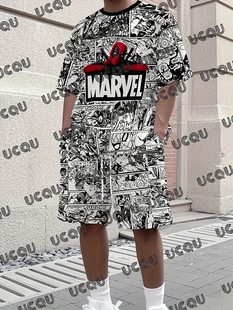 

Deadpool Summer New Men's Tracksuit Sets Marvel Movie Short Sleeve T-Shirt+Shorts Suit Casual Streetwear 2 Piece Male Clothes