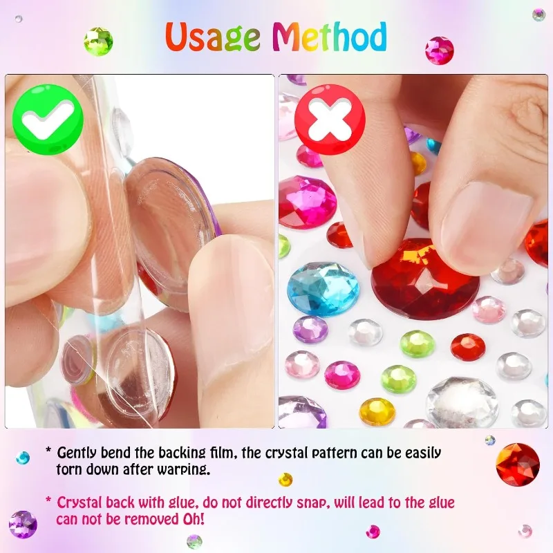 Gem Stickers Rhinestones for Crafts Scrapbook Supplies, Sparkling Cute Star Heart Round Small Stickers, Glitter Jewels Bedazzling Sticker Makeup, Diamond Art Kit DIY Decoration