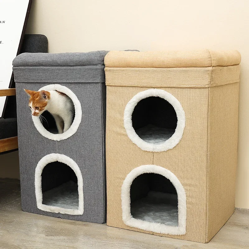 Pet Kennel Winter Warmth Foldable Cat Villa Four Seasons Universal Indoor Double-decker Cat Kennel