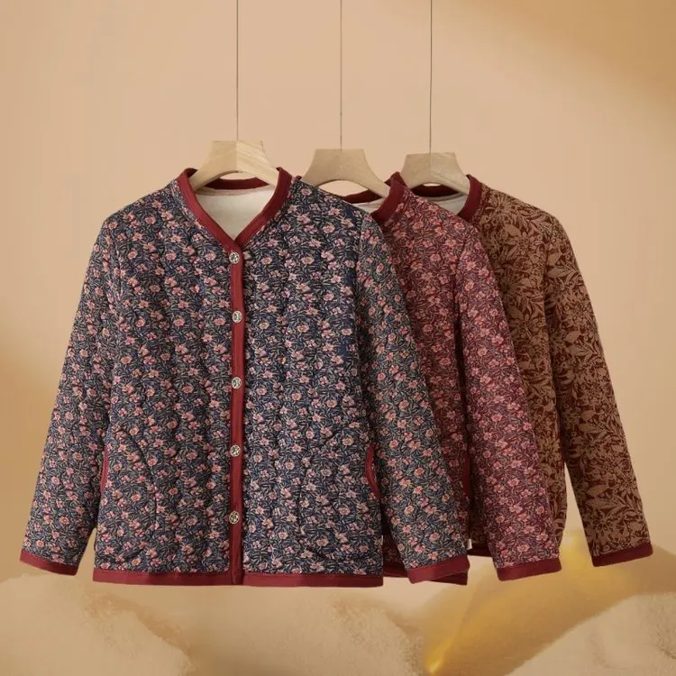 

Новая зимняя коллекция 2025: Мягкое теплое хлопковое пальто с цветочным принтом для женщин, легкое бархатное хлопковое пальто для мам, модная женская одежда