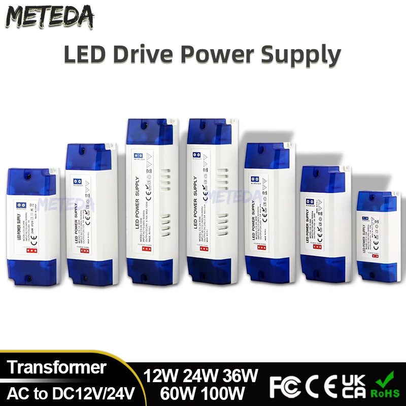 Transformador de iluminación 12W 24W 36W 60W 100W AC-DC12V/24V convertidor de fuente de alimentación conmutada para bombilla de tira de controlador LED