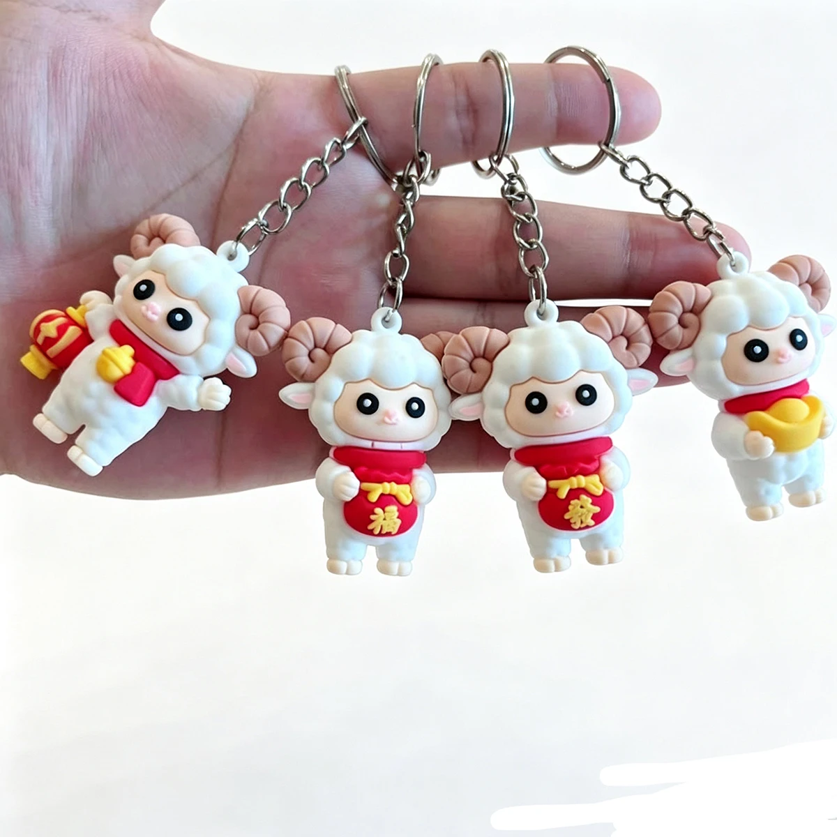 2027 Year Of Goat Zodiac Keychain Cute Sheep Bag Charm Cartoon Lamb PVC Pendant Lucky Fortune Key Ring New Year Holiday Gifts