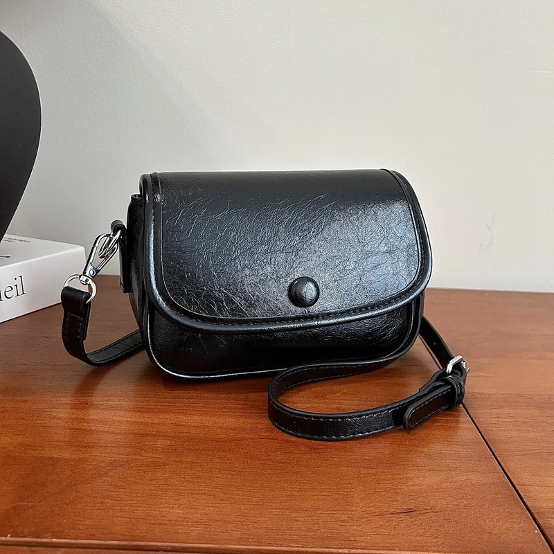 

Retro Solid Color PU Leather Shoulder Bag Fashion Women's Handbags Casual Designer Crossbody Mini Bag Black Sac A Main