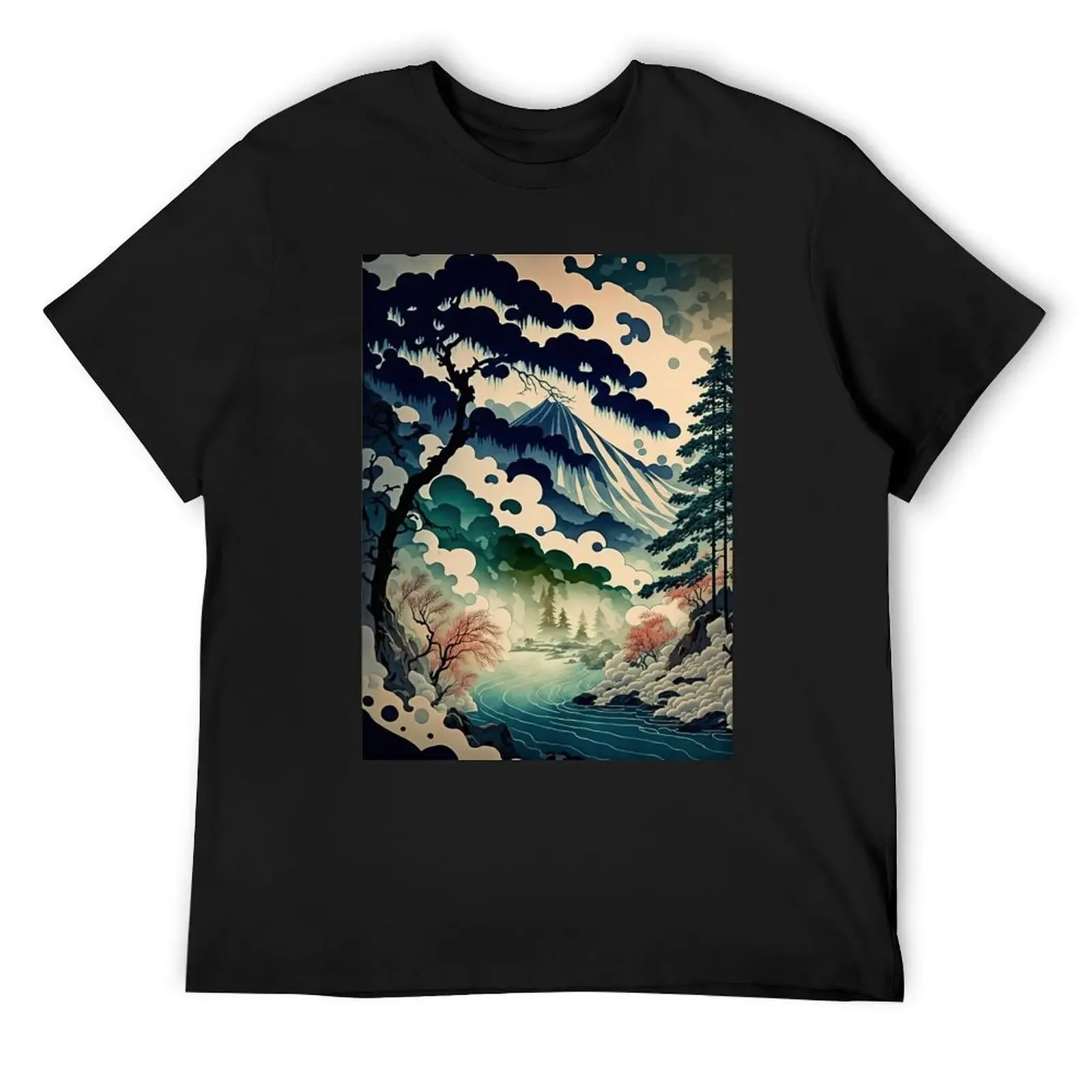 Ukiyo e style Landscape T-Shirt Blouse graphic t shirts mens graphic t-shirts hip hop