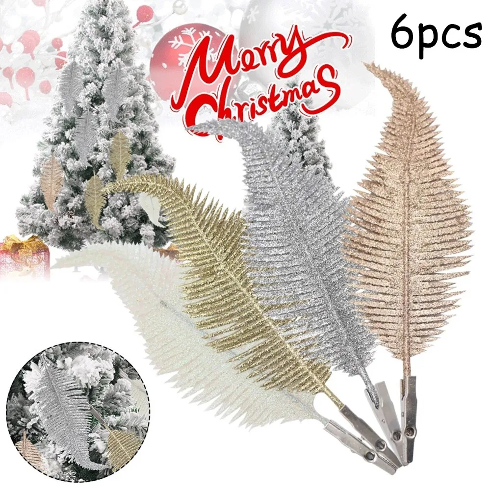 6Pcs Christmas Tree Decoration Clip On Fake Feather Glittery Baubles Ornament Home Party Ornament Decor Halloween Decoration 202