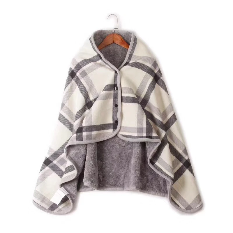 Wearable Plaid Flannel Blanket Polyester Blanket with Button Winte Warm Throws on Sofa Bed Travel Thicken Bedroom Plaids Shawl