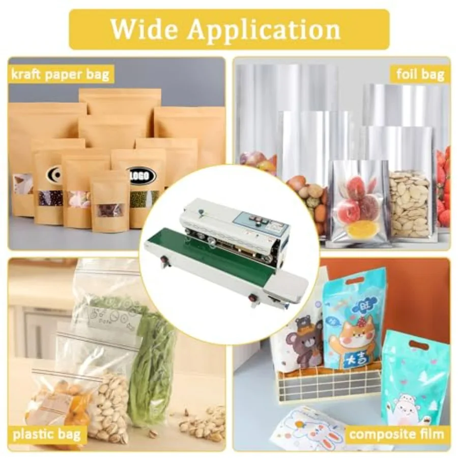 Continuous Bag Band Sealing Machine 110V with FR900 Automatic Horizontal Band Sealer with Temperature Control for Commercial PP