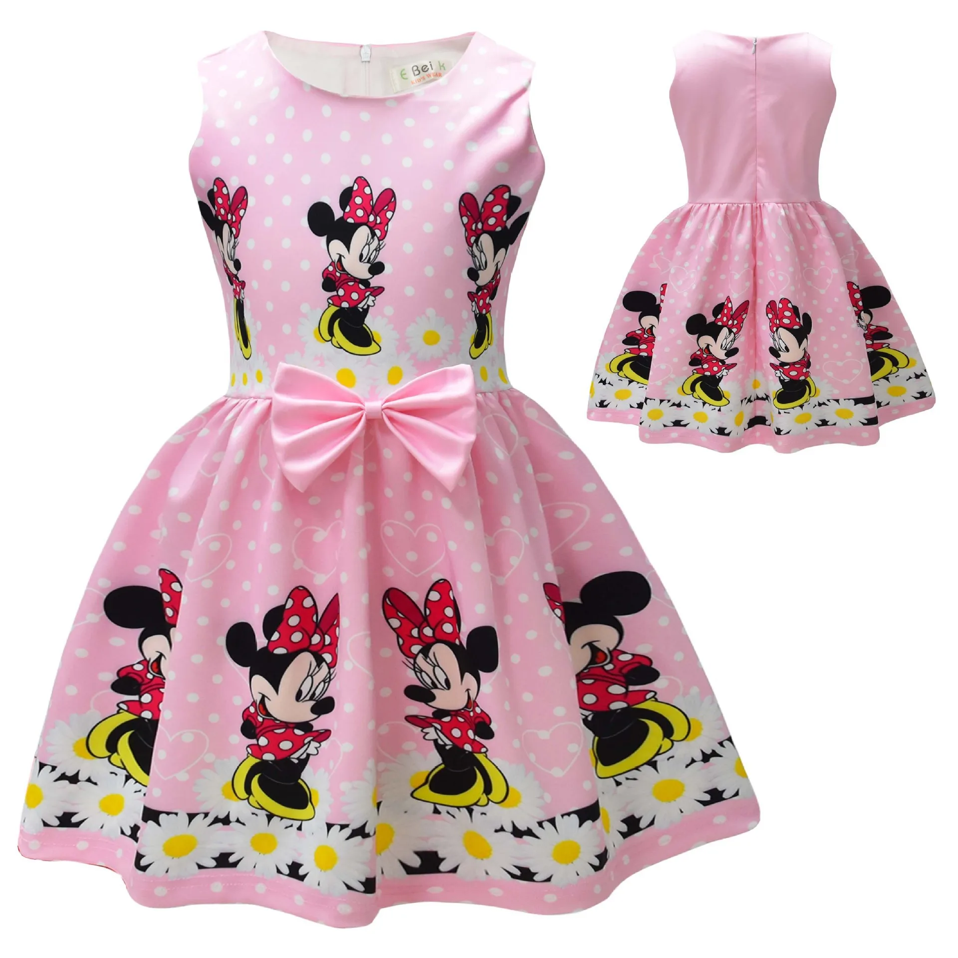 

2024 Disney Minnie Princess Dress Casual Skirt Cartoon Mouse Print Girls Bow Vest Dress Performance Costume Girls Dresses