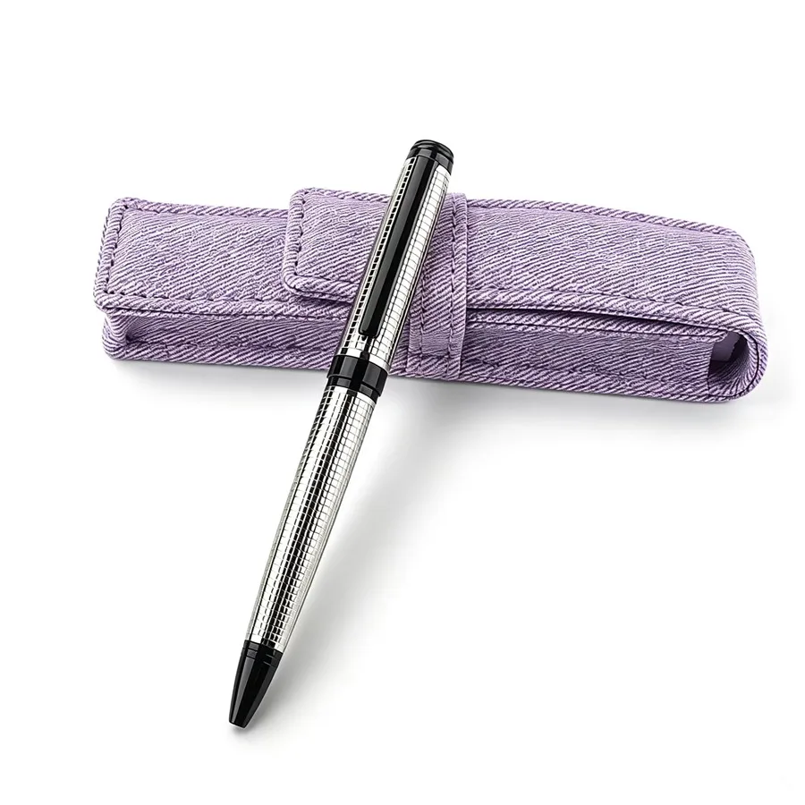 Premium Silver Grid Metal Ballpoint Pen Heavy Duty Luxury Signature Pen Perfect Business Gift for Office & Collection