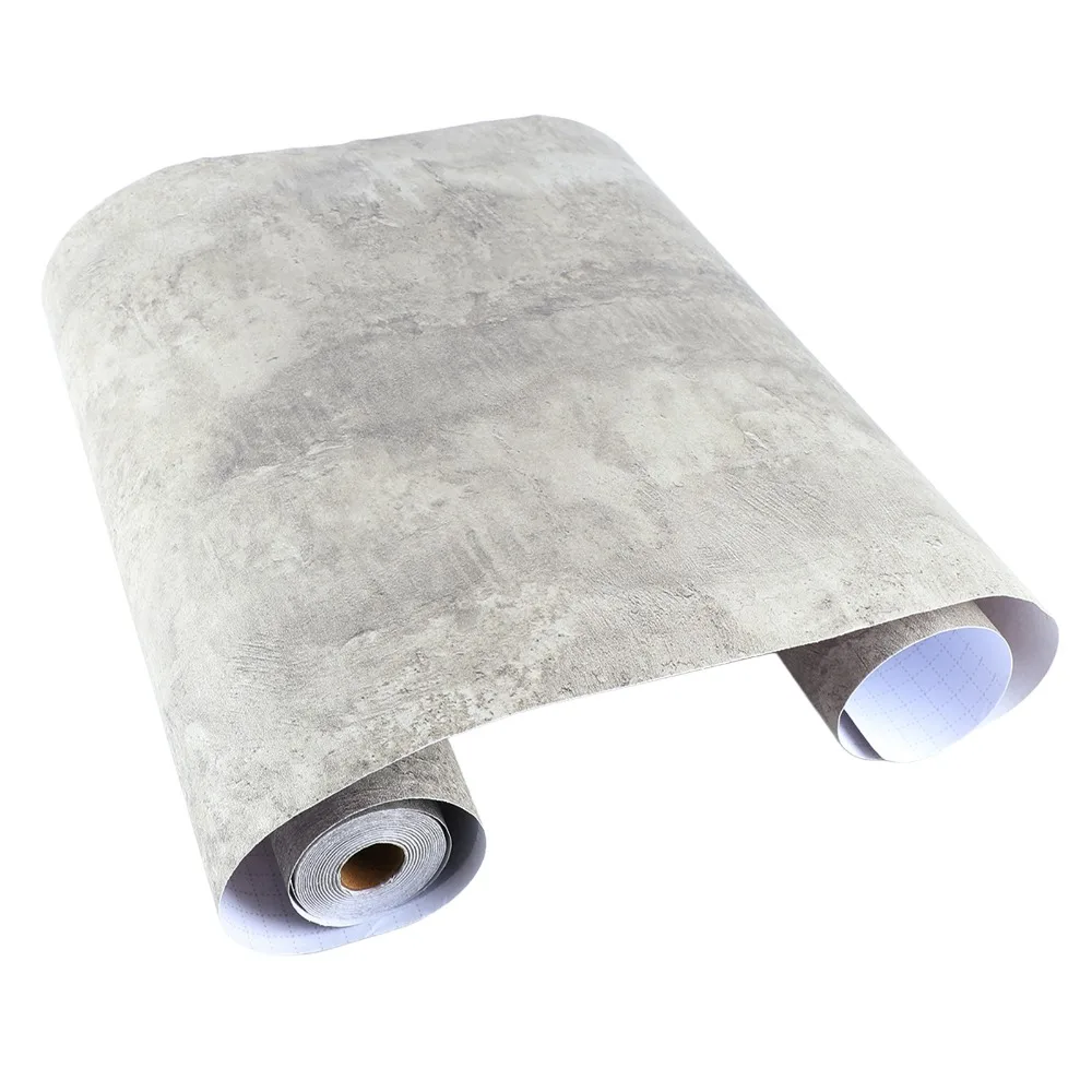 PVC Concrete Contact Paper 40x900cm Matte Finish Cement Wallpaper 3D Textured Grey Self Adhesive Wallpaper for Bathroom
