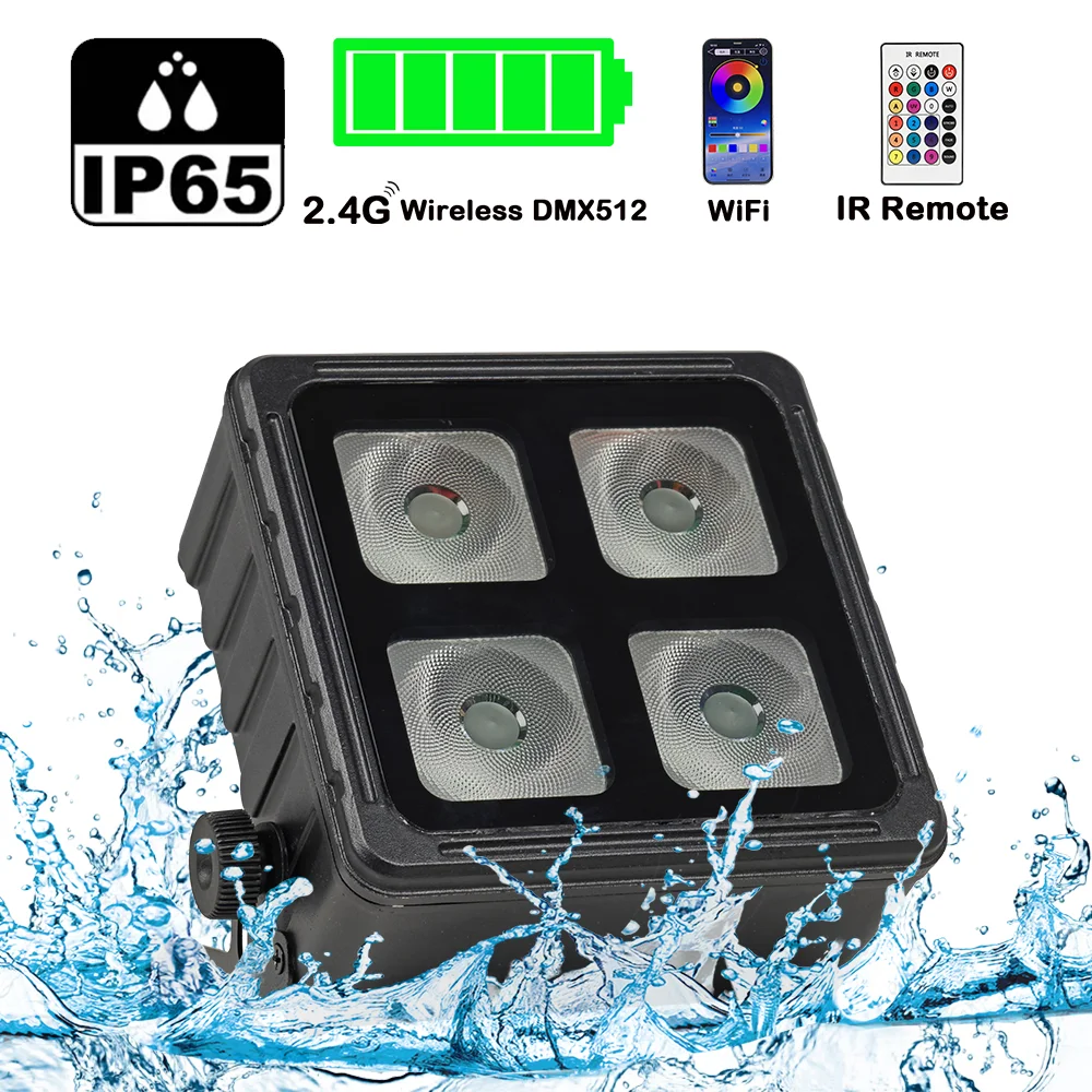 

IP65 Светодиодный аккумулятор 4x18 Вт RGBWA + УФ 6в1 Светодиодный аккумулятор Par Light С управлением через приложение WIFI Беспроводной пульт дистанционного управления DMX512