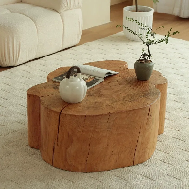 Wabi Sandy Wind Solid Wood Petal Shape Corner A few Special-shaped Living Room Simple Homestay Design Side A few Stumps Root Car