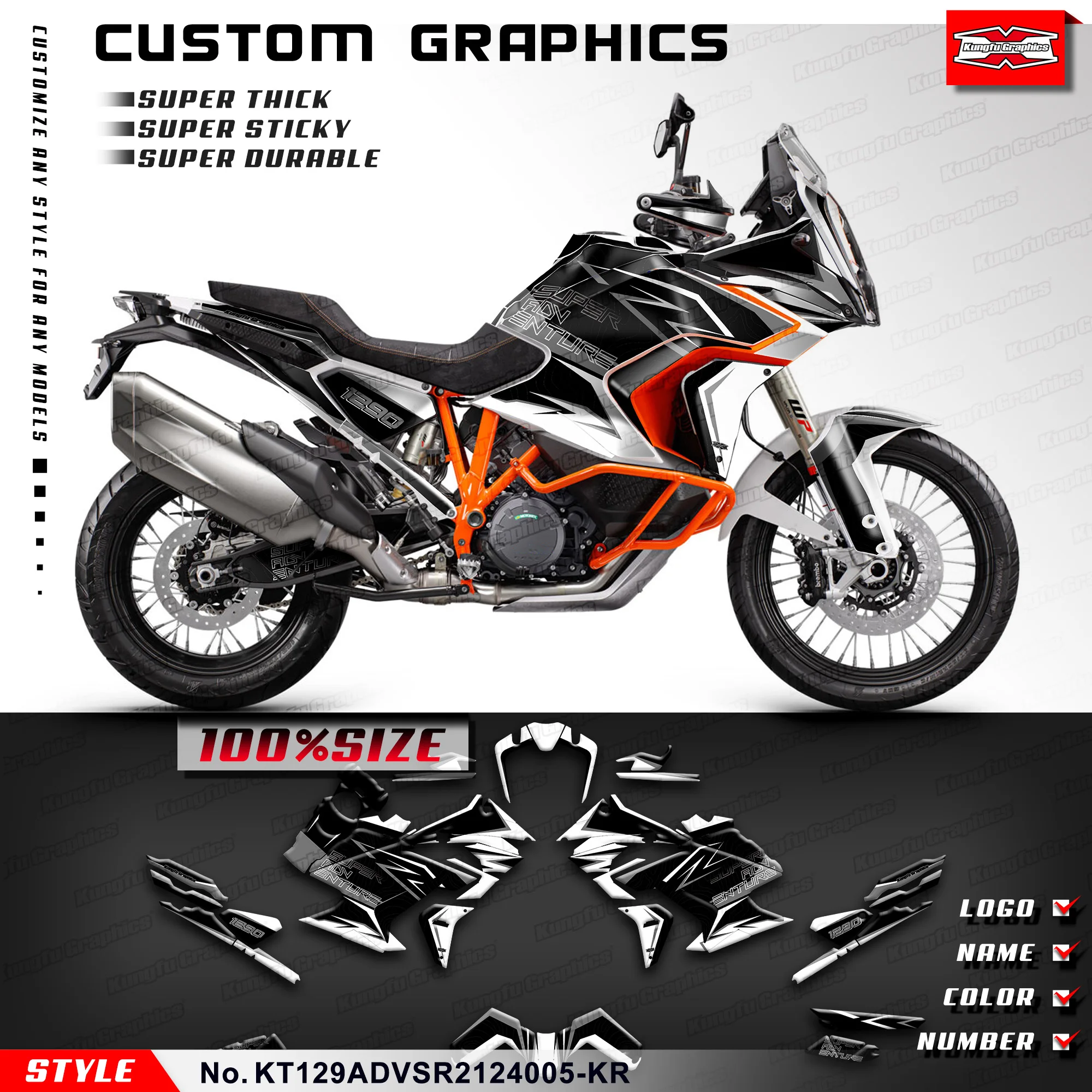 

KUNGFU GRAPHICS Adhesive Sticker Vinyl Wrap for KTM 1290 Super Adventure S / Super ADV R 21 22 23 24, KT129ADVSR2124005-KR