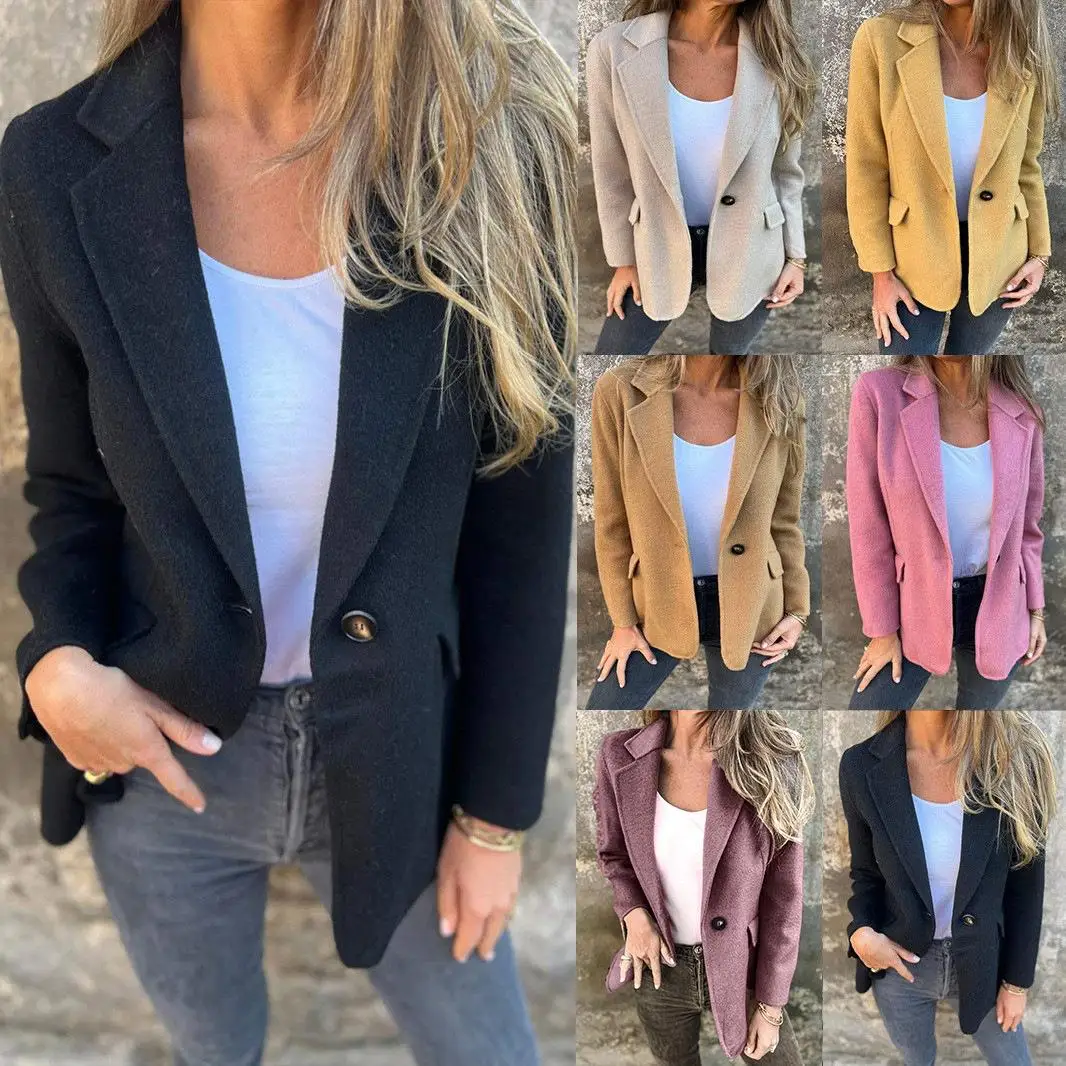 

Шерстяное пальто женское средней длины с воротником-стойкой, из полиэфирного волокна, для повседневной носки, осенний сезон, однотонное