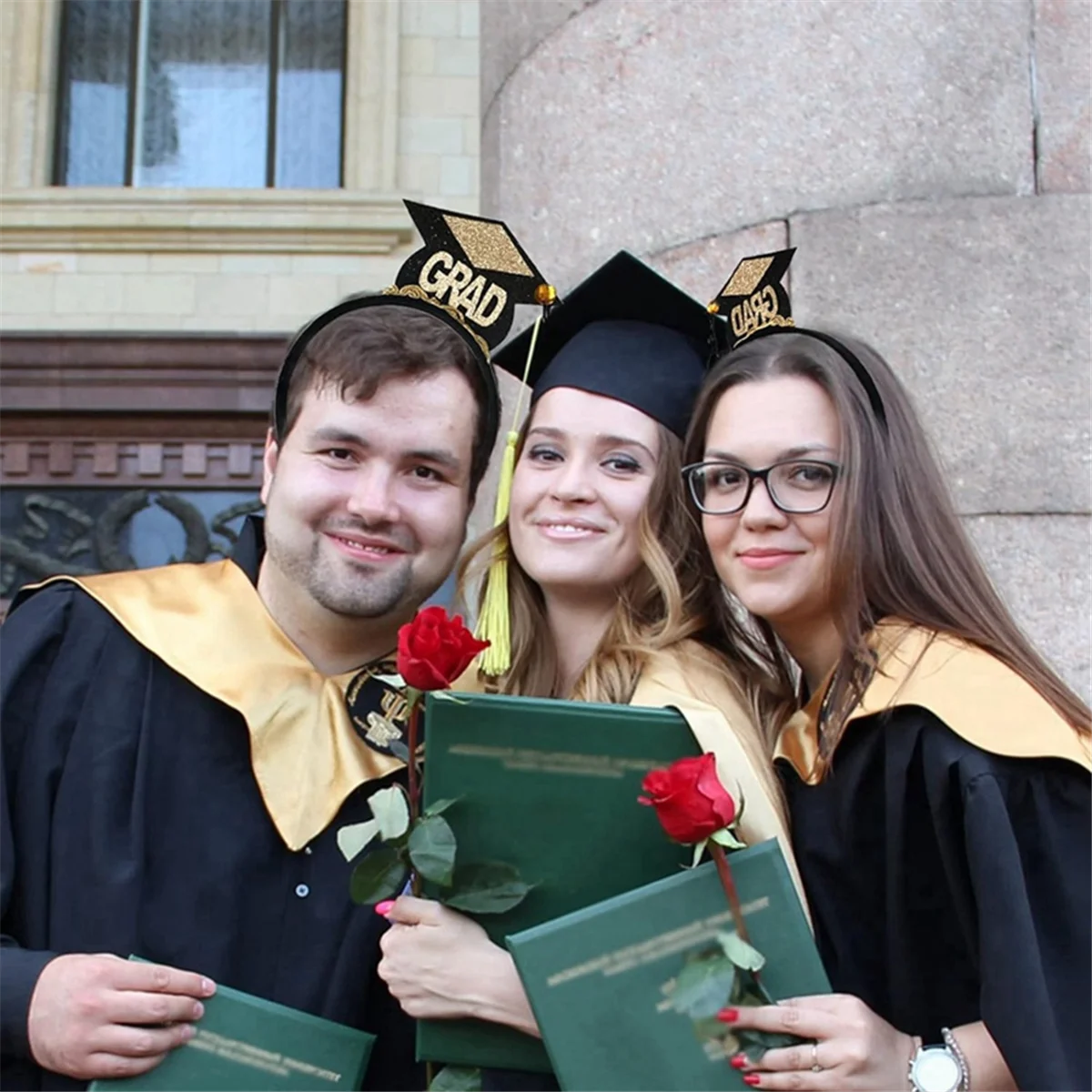 JAS-1Set Grad Cap Headband Graduated Satin Sash 2024 Graduation Party Decoration Supplies Photo Props Mini Bachelor Hat