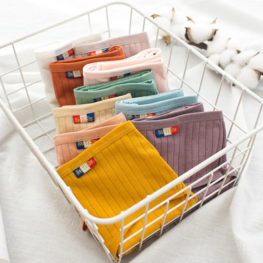 

Хлопковые женские трусы со средней посадкой и эластичным поясом, мягкие однотонные трусики в рубчик