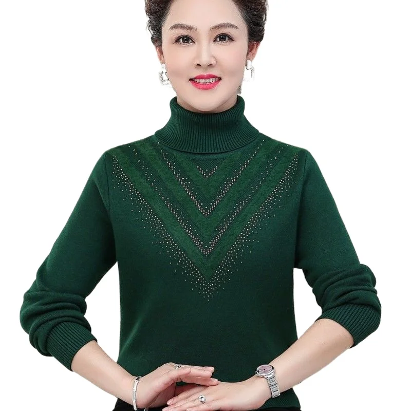 

Новый элегантный трикотаж для мам со средним вырезом и флисовой подкладкой, бархатный утолщенный ромбовидный теплый топ для среднего возраста M156