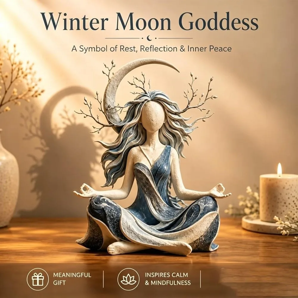 Flowing Hair Sun Moon Goddess Resin Statue Faceless Seated Branches Leaves Serenity Goddess Figurine Nature Inspired Serenity