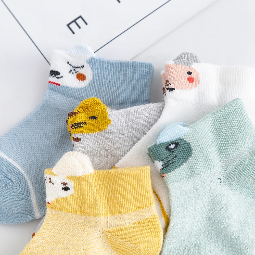 Calcetines de algodón con dibujos de animales para bebés y niñas, medias de malla con diseño 3D, para verano, de 0 a 2 años, 5 par/lote