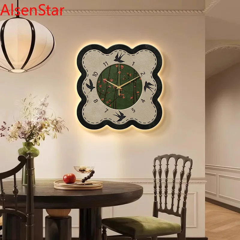 

Chinese Antique Wall Clock 2025 New Dining Living Room Decorative Painting Clocks Wall Hanging Clock Watch Home Decoration