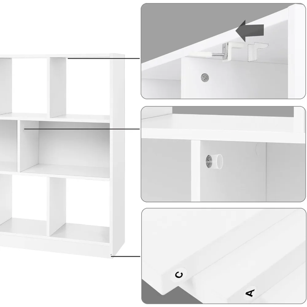 Bookshelves, freestanding storage units, 8 open compartments, horizontal, vertical, upside down, suitable for living room, study