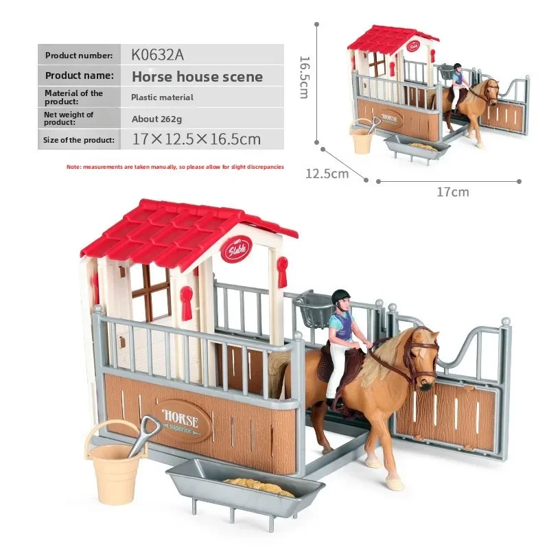 Farm Stable House Model Action Figures Emulational Horseman Horse Animals Playset Figurine Cute Educational Kids Toy Gift