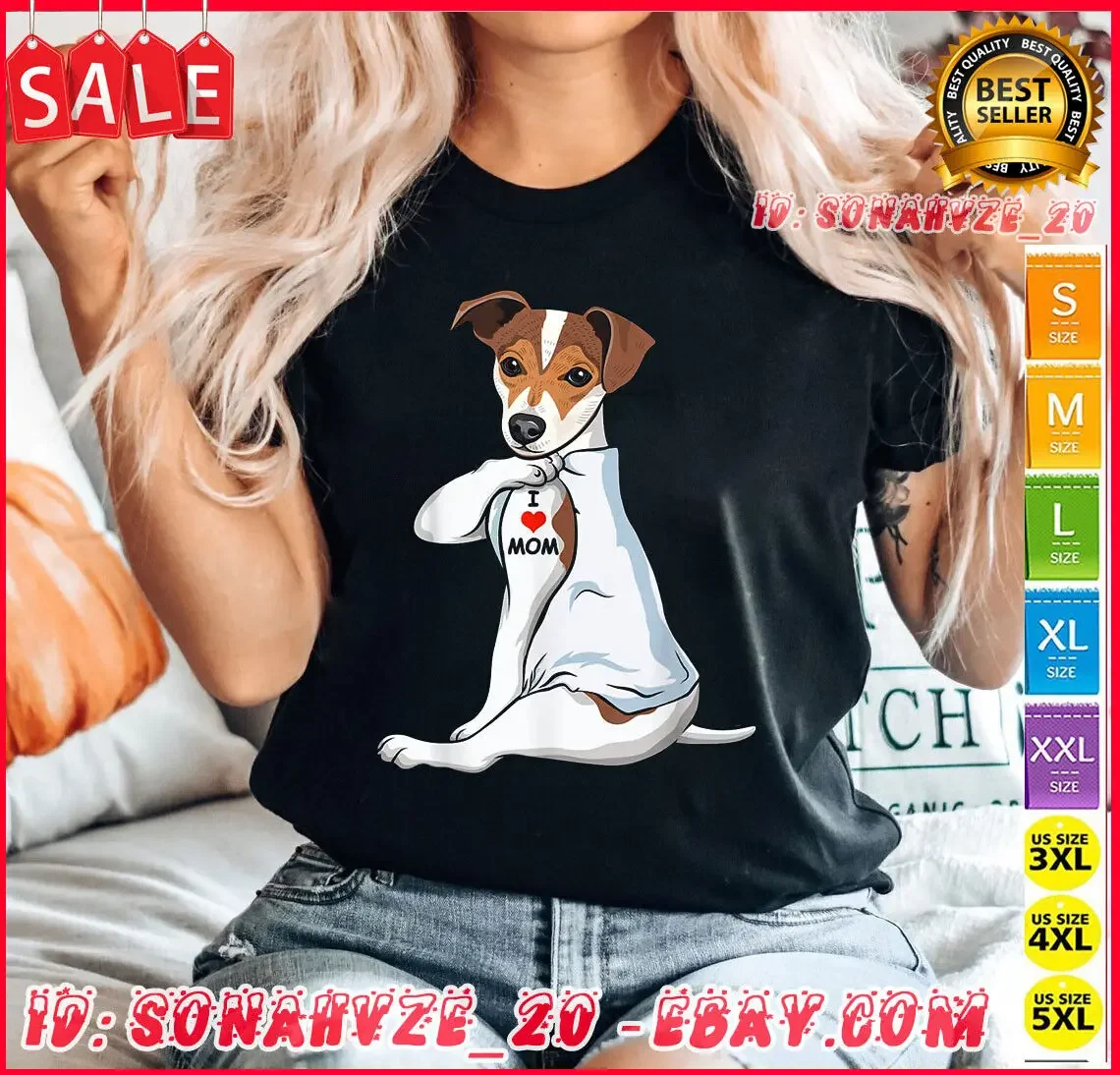 I Love Mom Tattoo Jack Russell Terrier Mom Dog Lover Women T-Shirt