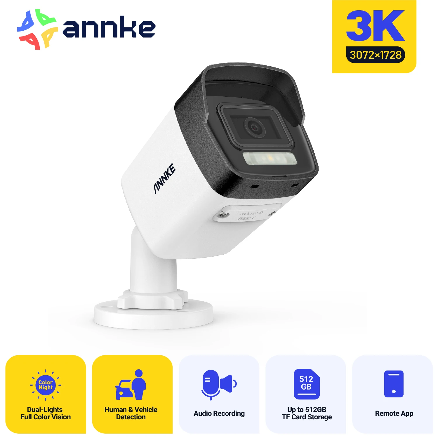 ANNKE 3K IR Network Camera Built-in microphone Indoor Outdoor Security Cameras H.265+ 5MP Support PoE DC12V IP Camera 1PC