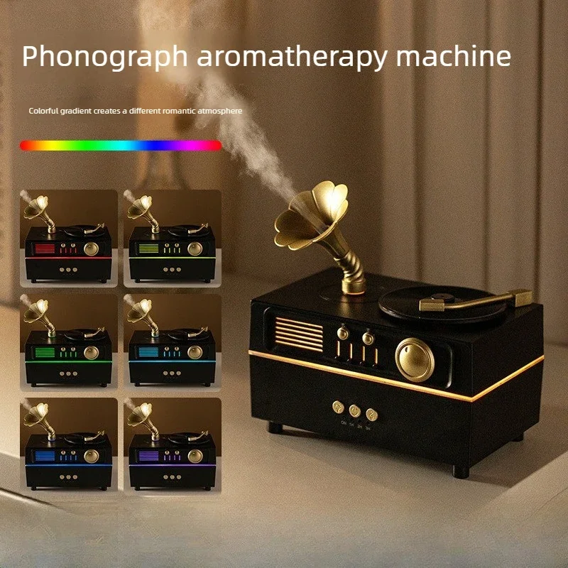 Aromatherapy Machine Retro Rotary Phonograph Bluetooth Audio Creative Ornament Colorful Ambient Light Air Humidifier USB Plug-in