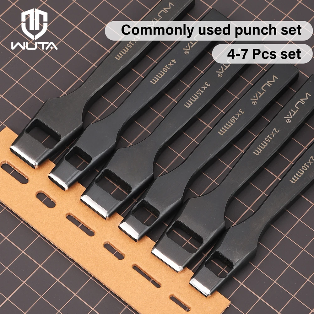 

WUTA 2-7Pcs Set Commonly Used Leather Punches Kit Oblong Hole Punching Tools Belt Flat Round Hollow Puncher Leather DIY Craft