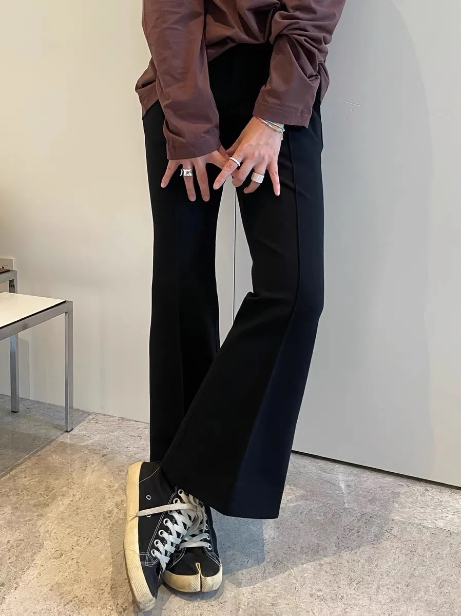 

2022 Spring and Autumn All-match Casual Straight Black Flared Trousers Wool Pants for Women