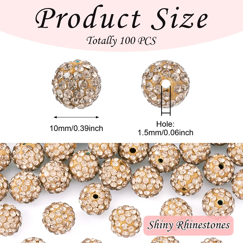 100pcs 10mm Rhinestones Pave Polymer Clay Disco Ball Beads Round Loose Spacer Beads For DIY Bracelet Necklace Jewelry Making