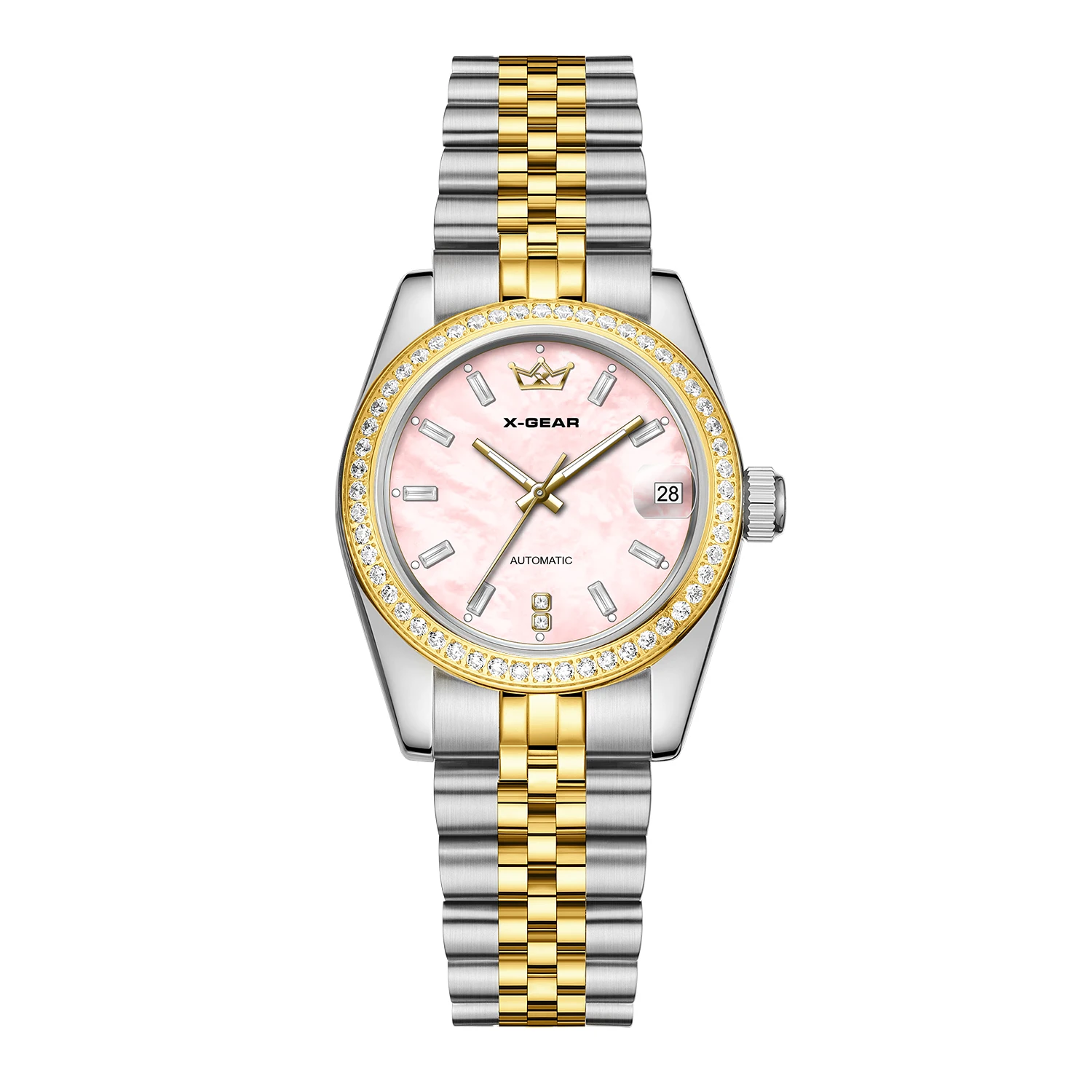 Women's Back Skeleton Automatic Mechanical with Luminous Sparkling Zirconia Diamonds Glamour Watch