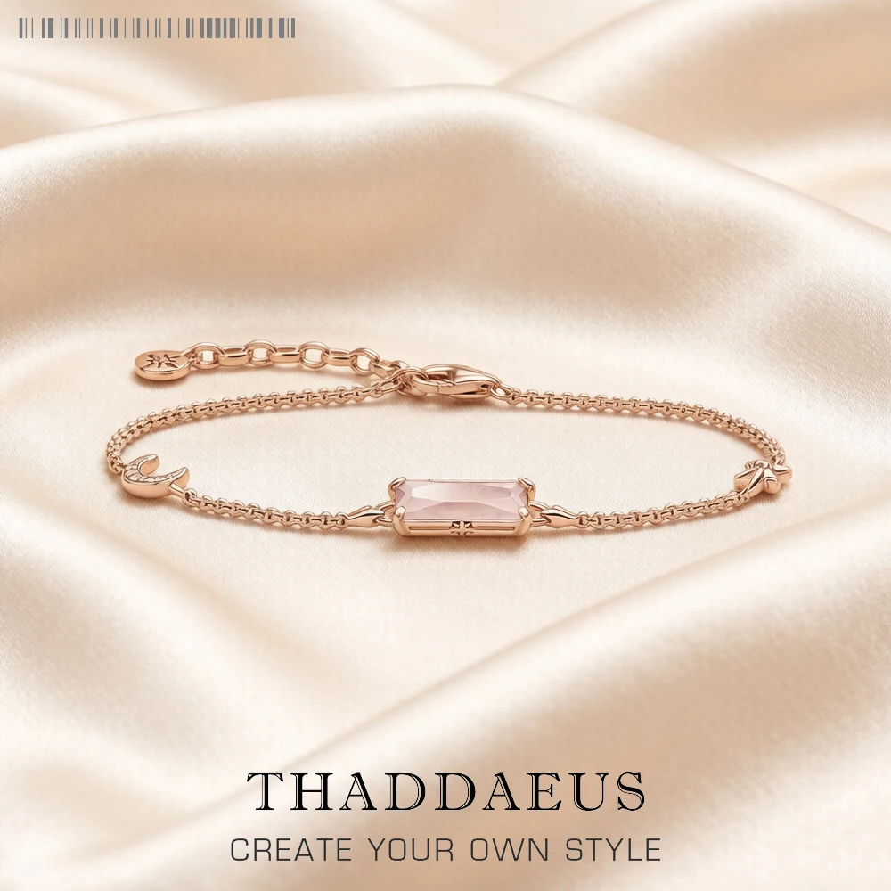 Rosévergoldetes Armband, rosa Stein, Stern und Mond, Sommer-Schmuck aus 925er Sterlingsilber, romantisches Geschenk für Frauen