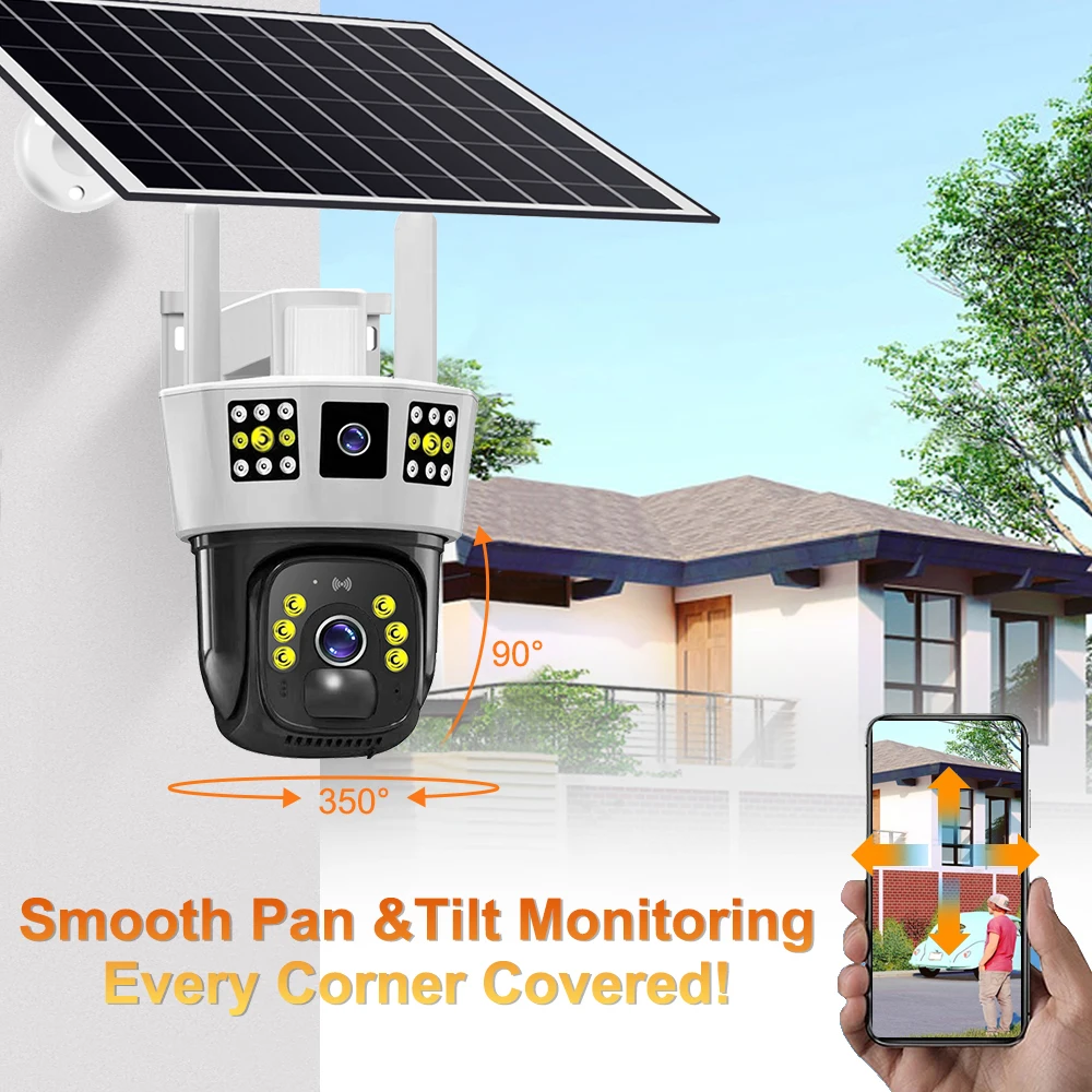 4G Solar Camera 6K 12MP HD Color Night Vision WiFi Solar CCTV Video IP CCTV Surveillance Cameras Outdoor PIR Smart Home Monitor