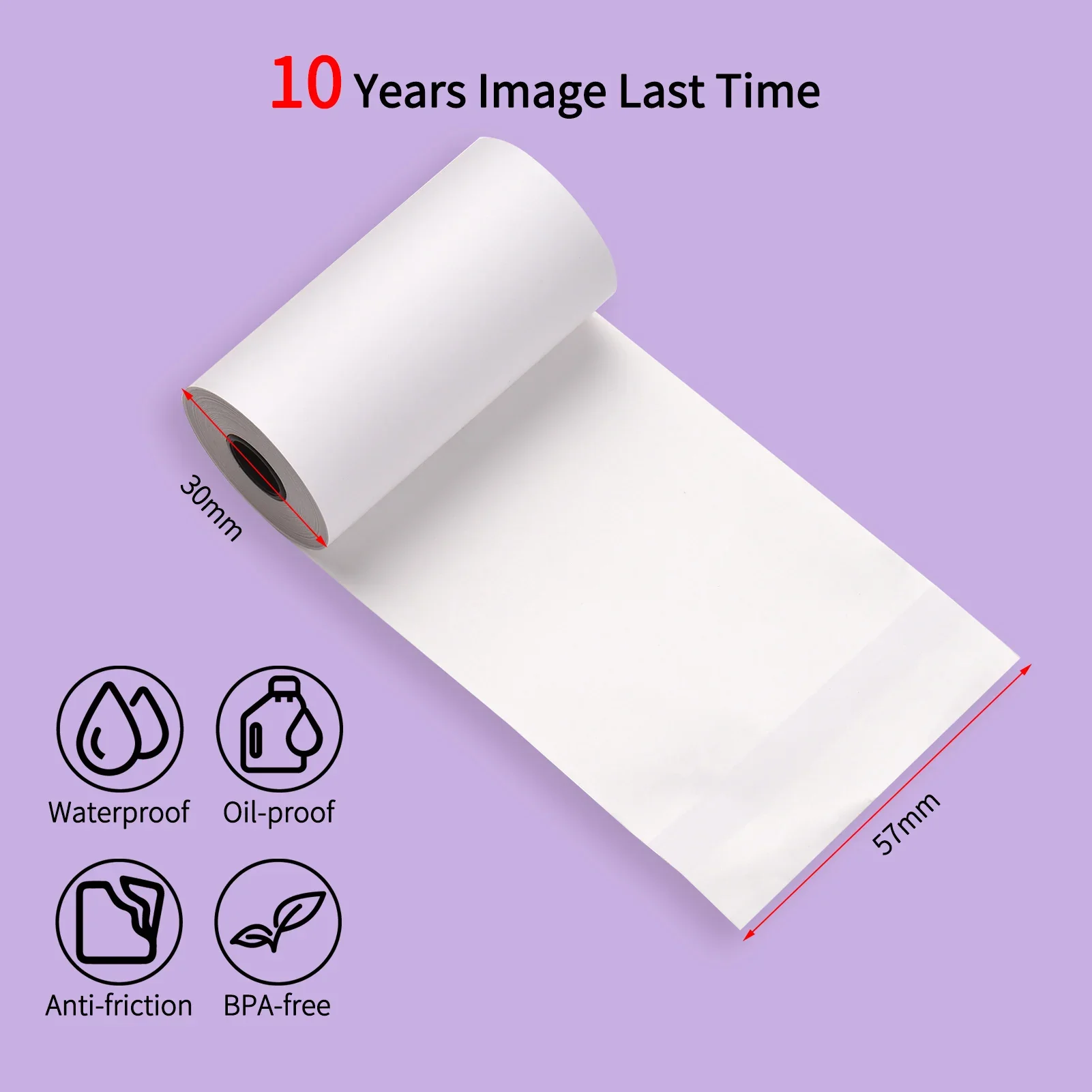 57mm Self-Adhesive Direct Thermal Paper Printable Sticker Paper BPA-Free Waterproof Oil-proof Sticky Roll Scrapbooking Stickers