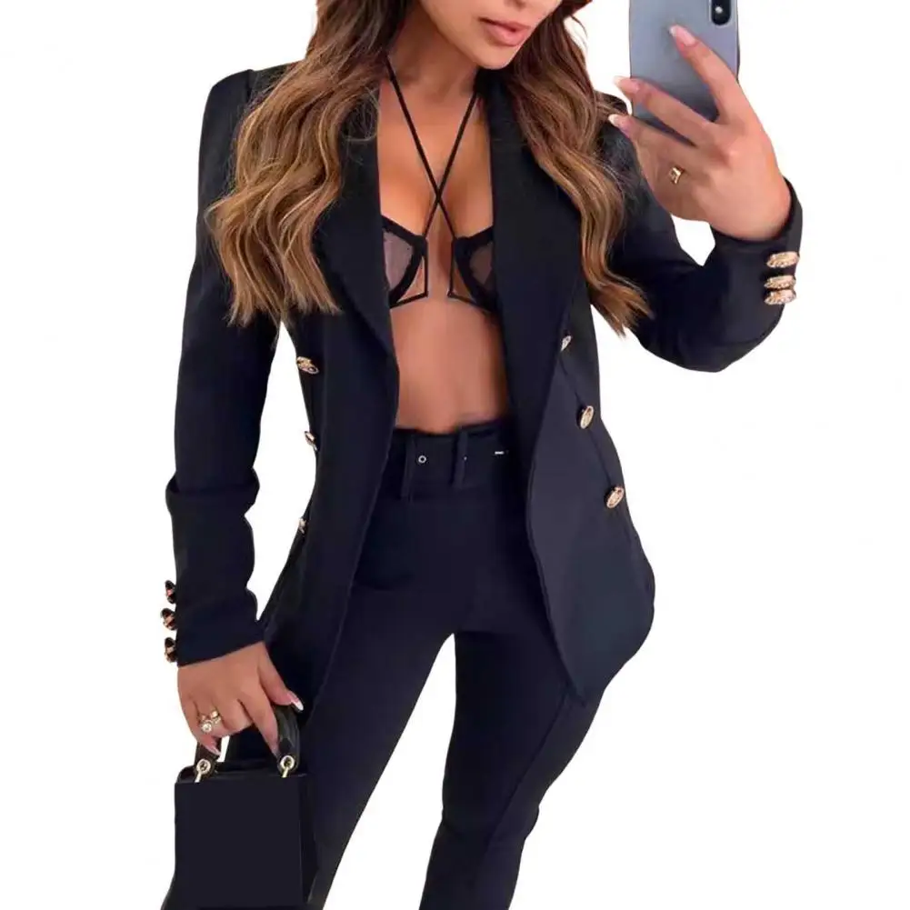 Basic Suit Coat Button Decoration Suit Coat Elegant Lapel Long Sleeve Women's Suit Coat Slim Fit Business Outerwear for Work