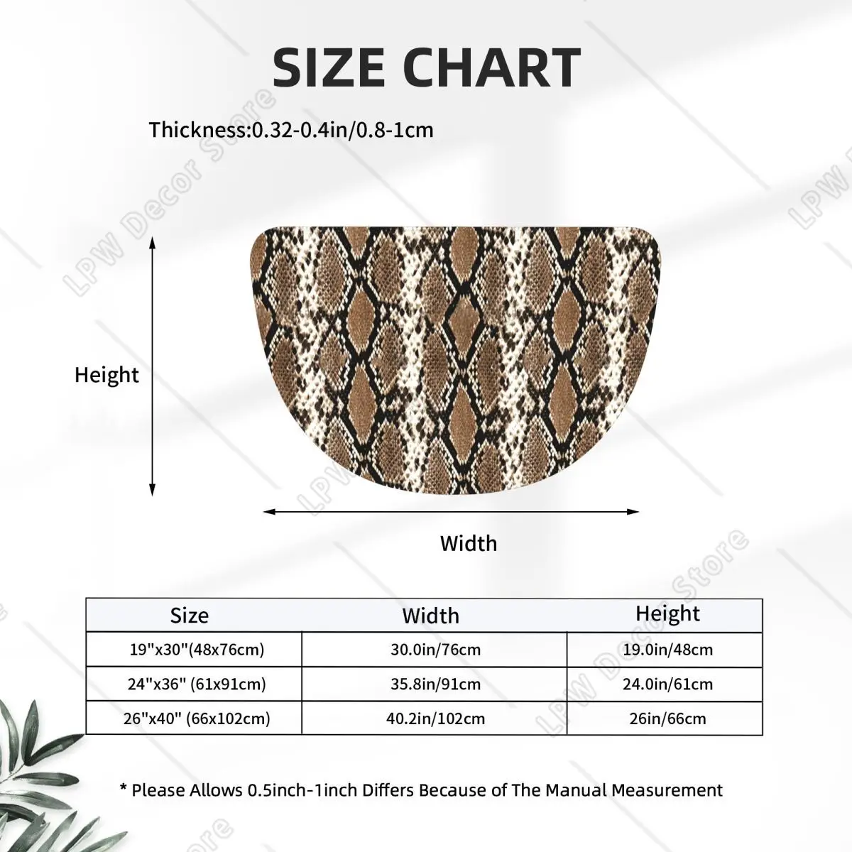 Python Skin, Snake Pattern Soft Flannel Half Round Doormat Non Slip Bathroom Mat Absorbent Floor Carpet for Home Bedroom